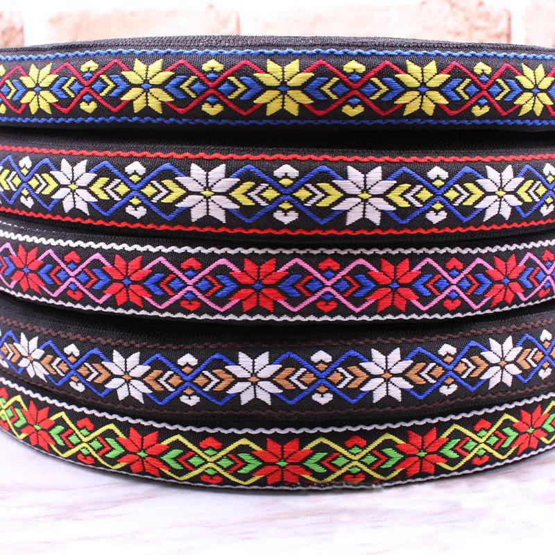 Ethnic Embroidered Jacquard Ribbons Trim DIY for Decoration Handcraft Apparel Sewing Headwear 25mm 1yard/lot