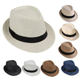 Children Kids Summer Beach Straw Hat Jazz Panama Trilby Fedora Hat Gangster Outdoor Breathable Hats Girls Boys Sunhat