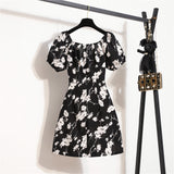 Mini robes d'été pour femmes, mode féminine, imprimé floral, en mousseline de soie, froncée, manches courtes bouffantes, robe décontractée