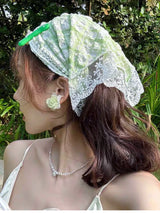 1 Pcs 1950s Retro Lace Scarf Triangle Neck Scarf Embroidered Lace Wrap Hair Wrap,Floral Crochet Hair Bandanas for Women Girls