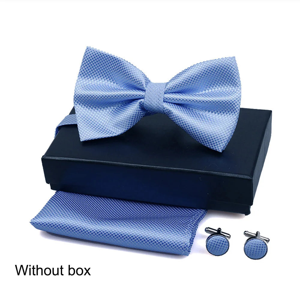 HUISHI Gold Bow Tie Set Butterfly Tie For Men Cufflinks Bowtie Set Green Pocket Square Cufflink Collars Shirt Man Brand Kerchief