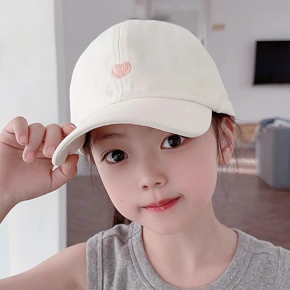 Love Heart Kids Baseball Caps Adjustable Large Brim Sun Hat Solid Color Hollow High Ponytail Caps for Boys Girls