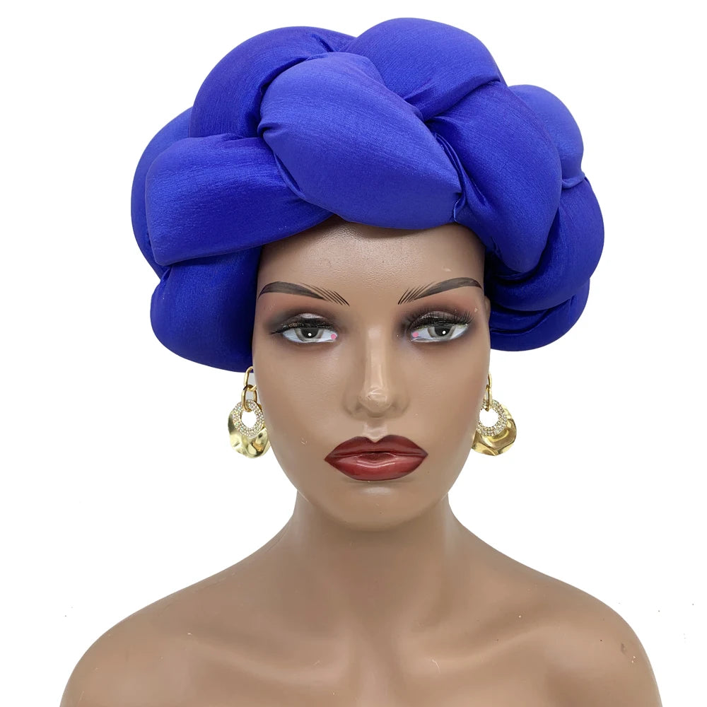 Exaggerated Big Braid Head Band African Raw Silk Turban Cap for Women Nigeria Wedding Party Headpiece Female Headband