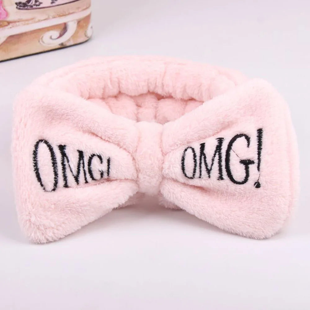 Letter OMG Headbands for Women Girls Bow Wash Face Turban Makeup Elastic Hair Bands Coral Fleece Hair Accessories