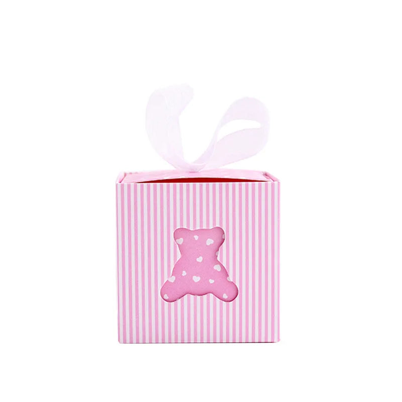 10Pcs Cartoon Hollow Out Bear Candy Box with Ribbons for Baby Girl Boy Gender Reveal Party Baby Shower Party Favor Gift Boxes