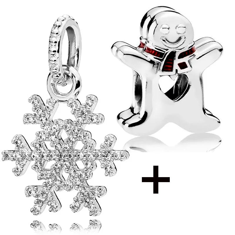 Buipoey 2pcs/lot Christmas Red Cane Gingerbread Man Charm Snowman Santa Beaded Sock Pendant DIY Beacelets jewelry Accessory Gift