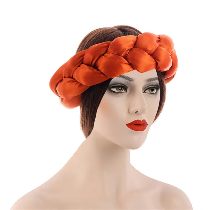 2025 Latest Satin Twist Braids Headband Elastic Headwear African Cap Nigerian Wedding Gele Women Turban Bandana Bandage Wrap Hat