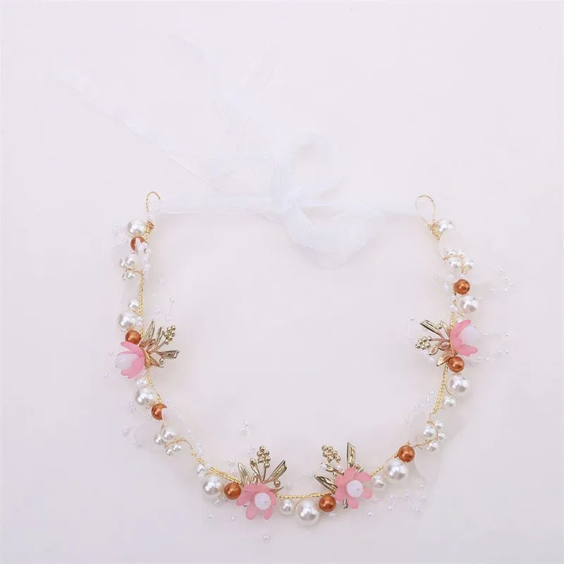 Spring Bohemian Girls Bridal Pearl Hair Headdress Flower Wreath Bride Garland Head Hoop Headbands Hair Jewelry Children Gifts