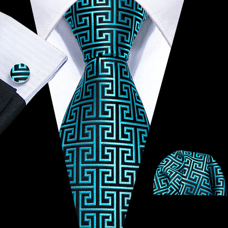 Fashion Teal Novelty Men Tie Set 8.5cm Silk Jacquard Woven Neckties Wedding Business Party Gift Handkerchief Tie Set Barry.Wang