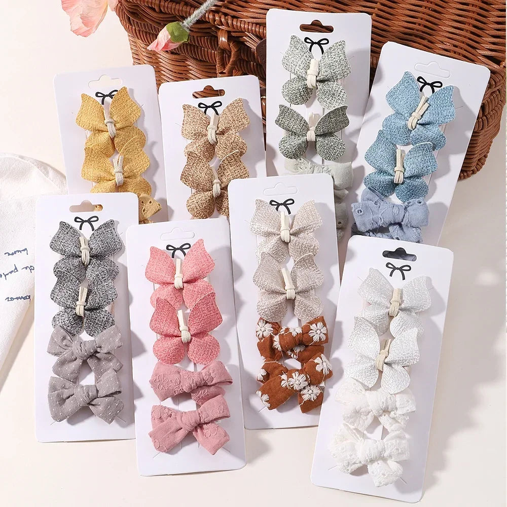 4Pcs/set Butterfly Hair Clip Set for Girls Double Layered Bow Cute Bangs Hair Pin Cotton Safe Kids Baby Hair Accessories Set