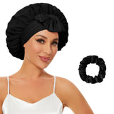New Satin Double Layer Bonnet Solid Wide Tie Band Stretch Head Silky Bonnet Edge Wrap Nightcap Hair Care Shower Bonnet for Women