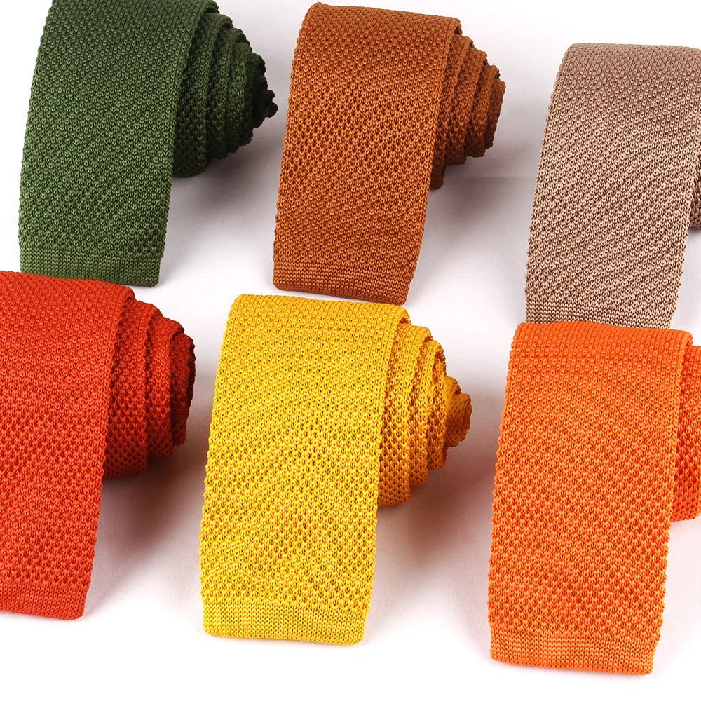 Solid Color Knit Ties For Men Women Casual Skinny Mens Neckties Knitted Neck Tie For Wedding Party Orange Tie