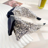 Elegant Floral Black White Hairbands for Women Girls Wide Edge Soft Hair Hoops Big Bowknot Cross Headband Hair Styling Tool Gift