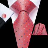 Hi-Tie 100% Silk Classic Men's Wedding Coral Pink Red Peach Tie Pocket Square Cufflinks Set Rose Ties for Men Solid Paisley Ties