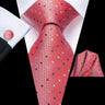 Hi-Tie 100% Silk Classic Men's Wedding Coral Pink Red Peach Tie Pocket Square Cufflinks Set Rose Ties for Men Solid Paisley Ties