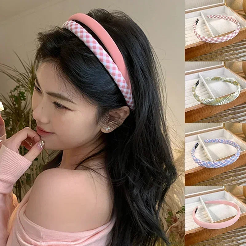 Spring Summer Women Colorful Head Hoop Princess Girls Sweet Plaid Cloth Headbands for Children Daily Headpiece Hair Accessories