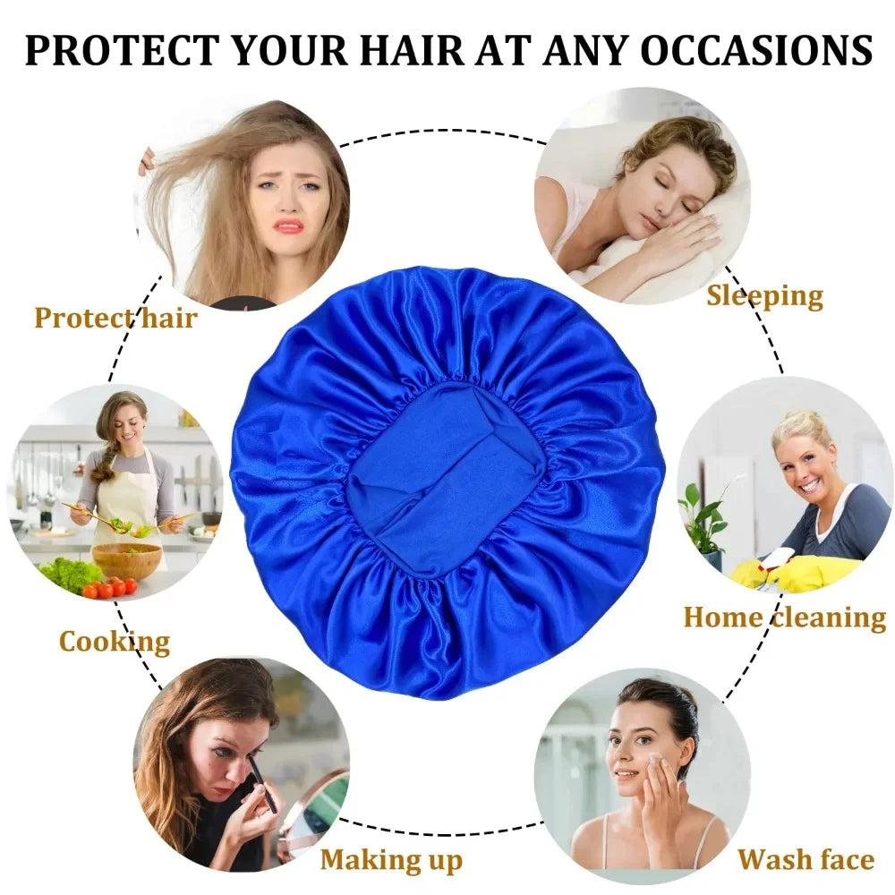 New Women's Satin Solid Wide-brimmed Sleeping Hat Unisex Head Wrap Elastic Band Cap Hair Care Bonnet Night Hat Bonnet De Nuit