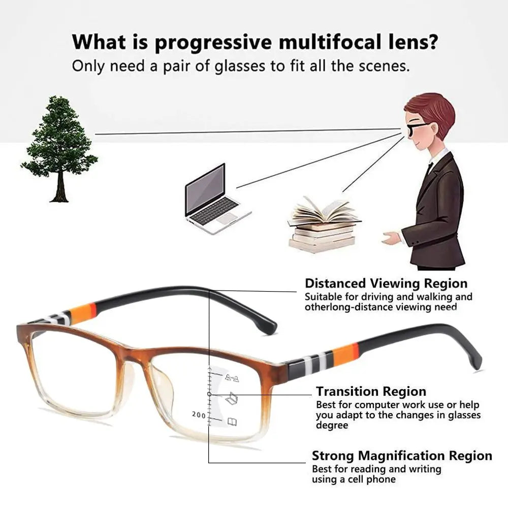 Blue Ray Blocking Anti-Blue Light Reading Glasses Multifocal Progressive Near Far Square Eyeglasses Ultralight PC
