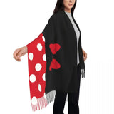 Cartoon Minnie Scarf Wrap for Women Long Winter Warm Tassel Shawl Unisex Animated Polkadots Scarves