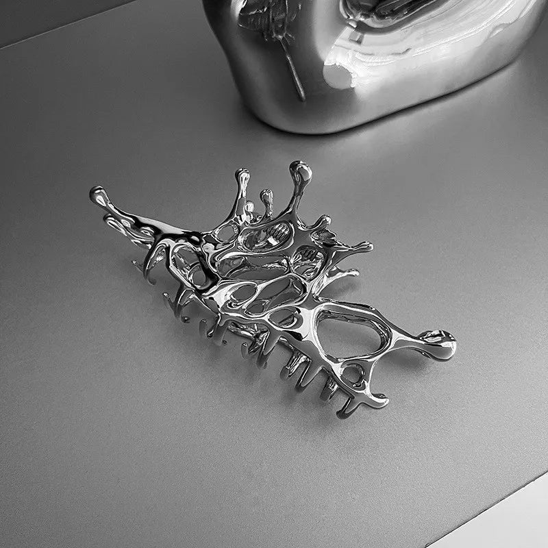 Geometric Claw Clips Women Large Metal Silver Color Korean Fashion Shark Hair Clips Girls Grab Clamps Hair Accessories