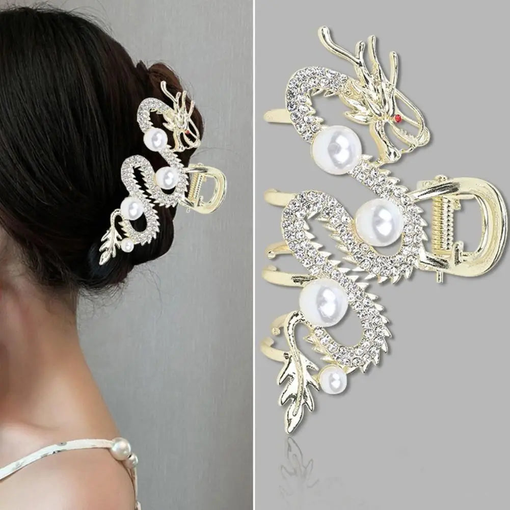 Blue Dragon Hairpin With Pearl Hair Claw Women Simple Hair Claw Hairpin Shark Clip Fashion Temperament Simple Hair Accessories