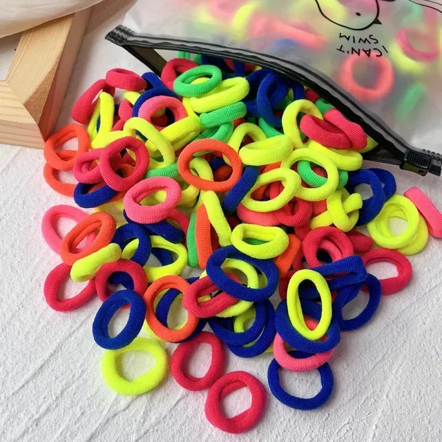 50/100Pcs Colorful Basic Nylon Ealstic Hair Ties for Girls Ponytail Hold Scrunchie Rubber Band Kid Fashion Hair Accessories