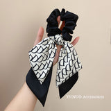 Women's Elastic Hair Bands French Style Hair Rope Creative Letter D Classic Retro Bow Ribbon Headdress Delicate All-matching