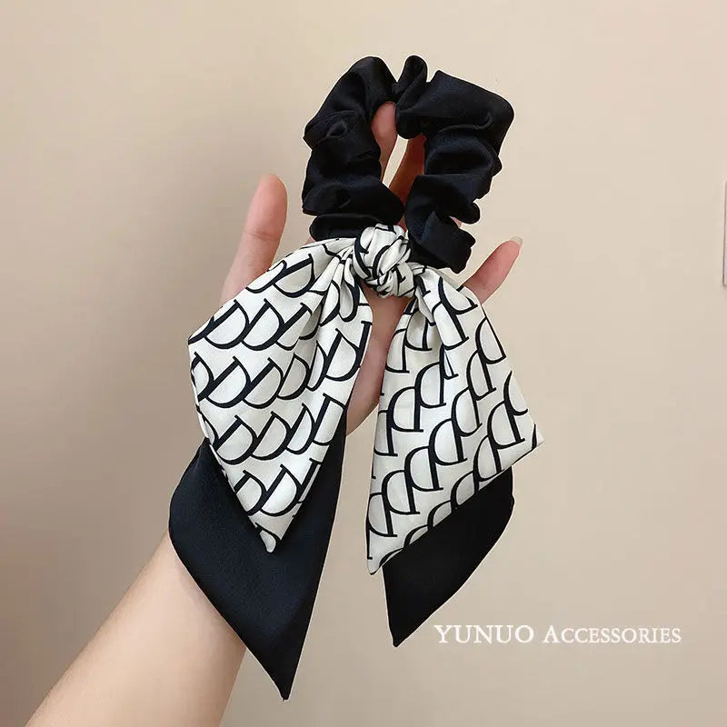Women's Elastic Hair Bands French Style Hair Rope Creative Letter D Classic Retro Bow Ribbon Headdress Delicate All-matching
