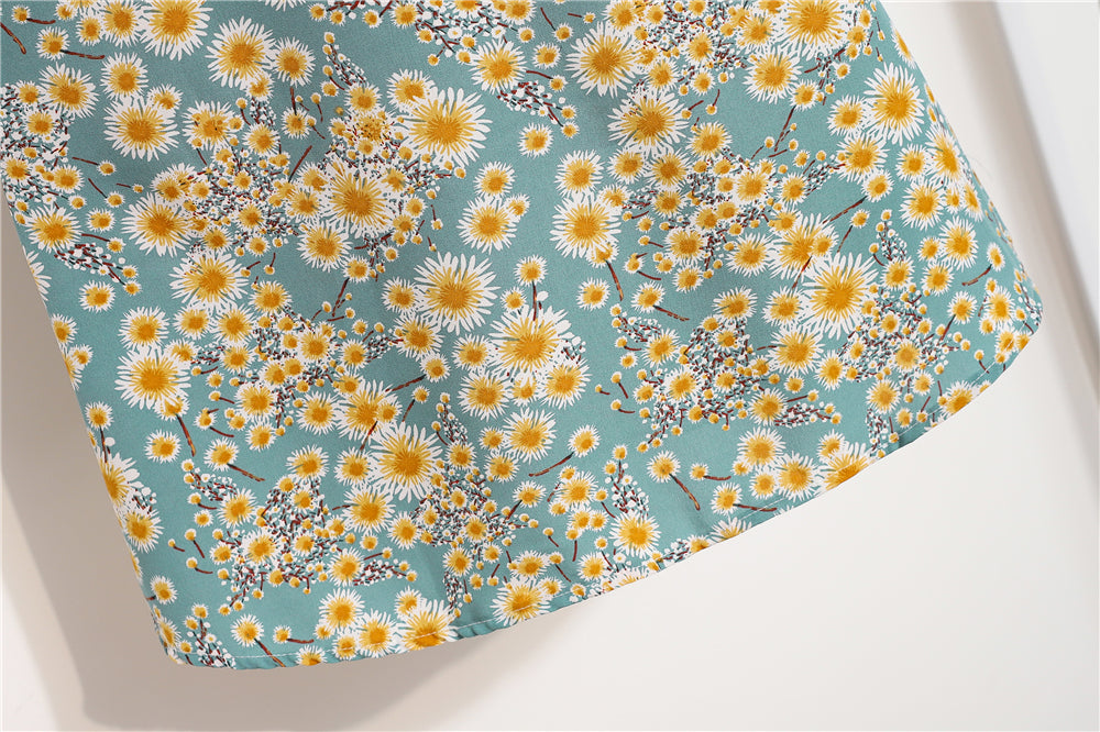 Mini robes d'été pour femmes, mode féminine, imprimé floral, en mousseline de soie, froncée, manches courtes bouffantes, robe décontractée