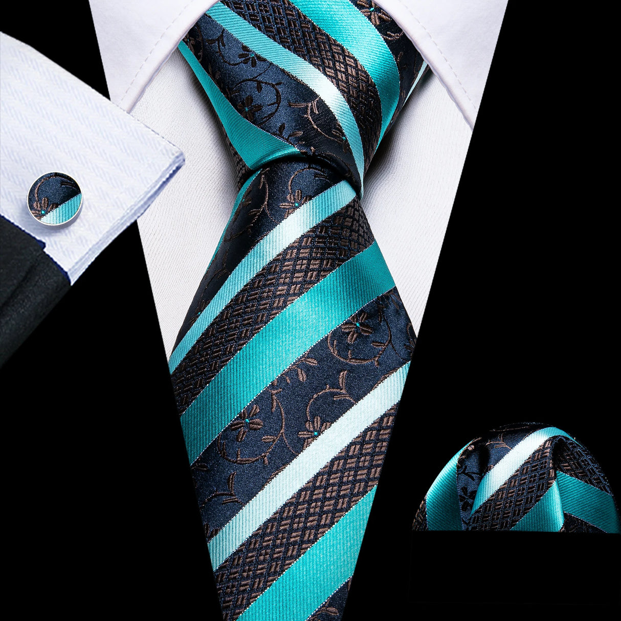 Noverlty Teal Silk Necktie For Men Solid Luxury Brand Suit Pocket Square Cufflinks High Quality Tie Set Wedding Party Barry.Wang