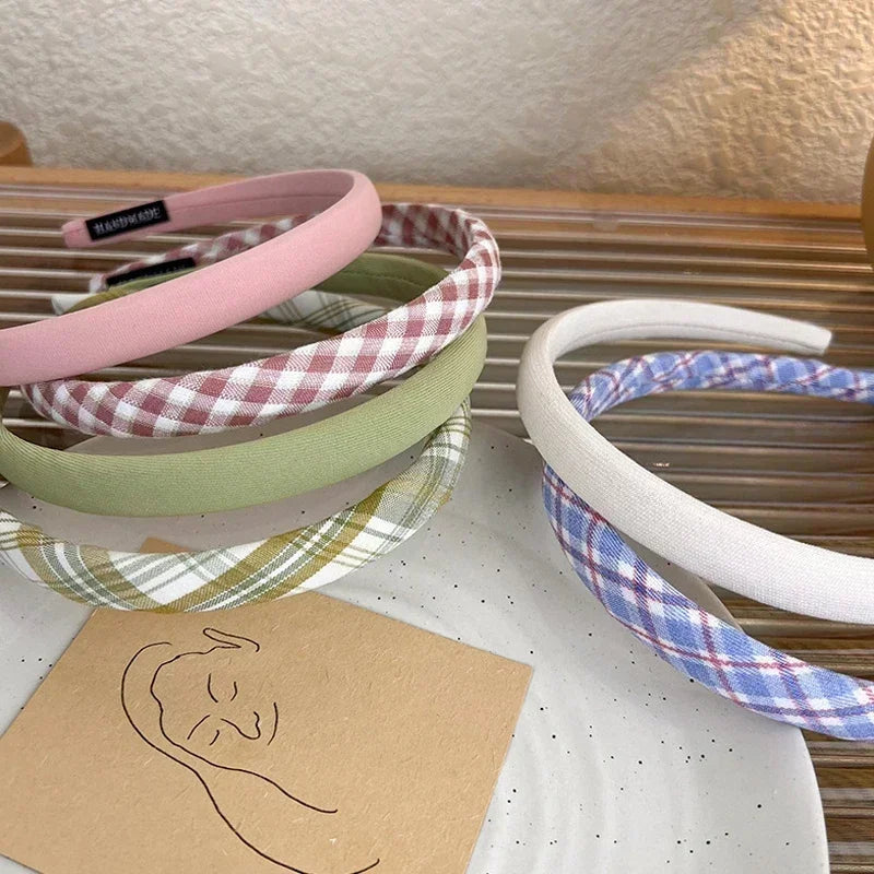 Spring Summer Women Colorful Head Hoop Princess Girls Sweet Plaid Cloth Headbands for Children Daily Headpiece Hair Accessories