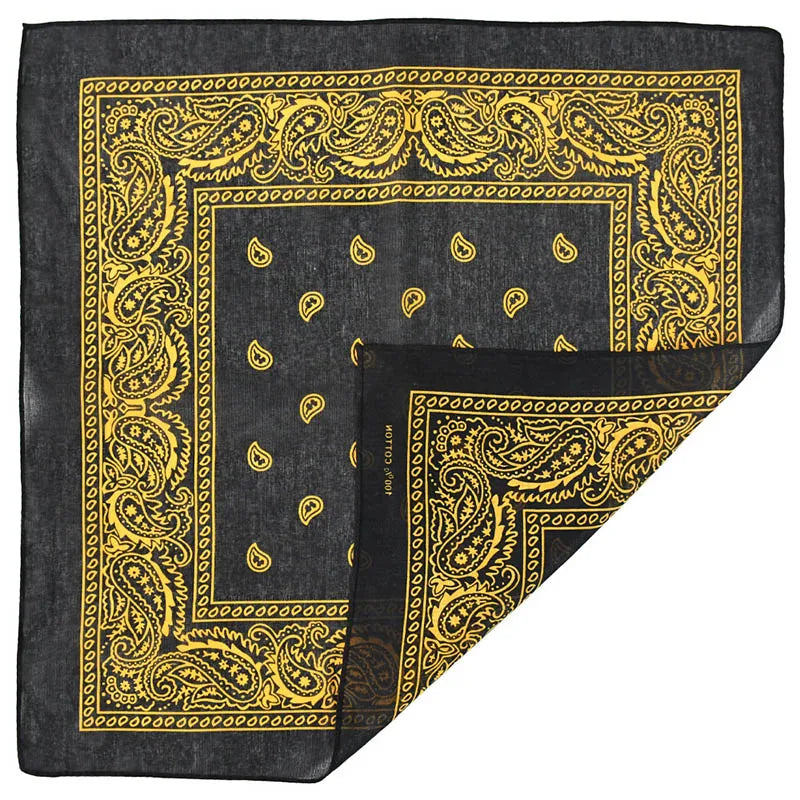 Black Hip Hop Bandana Kerchief Unisex Hair Band Neck Scarf Paisley Headwear Wrist Hairwrap Square Scarves Print Handkerchief