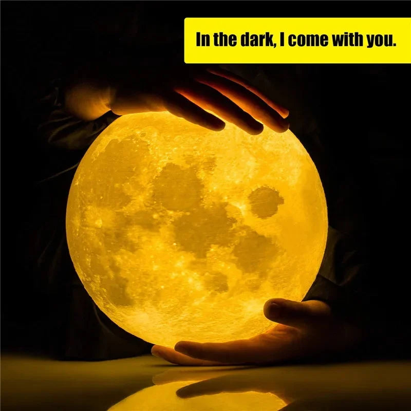LED Night Light Moon Lamp DIY Starry Lamp Full Moon 3D Lamp Bedroom Decor Kids Birthday Gift Battery Power with Wooden Stand