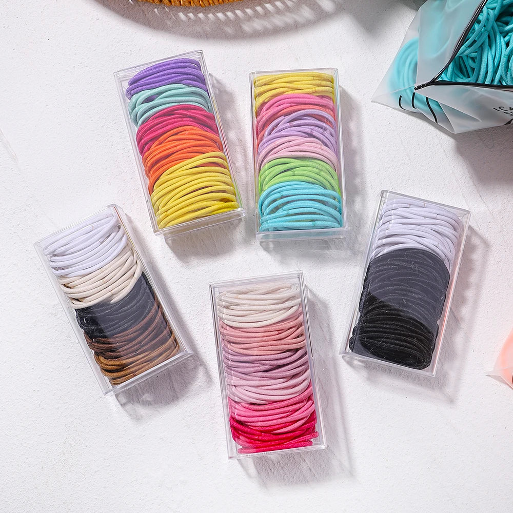 50PCS Macaron Rubber Band Hairband Headband High Elastic Durable Hair Ring Tied High Ponytail Women's Kids Hair Headwear