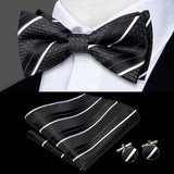 Hi-Tie Brand Silk Pre-tied Men's Bow Tie Hanky Cufflinks Set Bowtie for Male Jacquard Solid Paisley Floral Wedding Business Gift