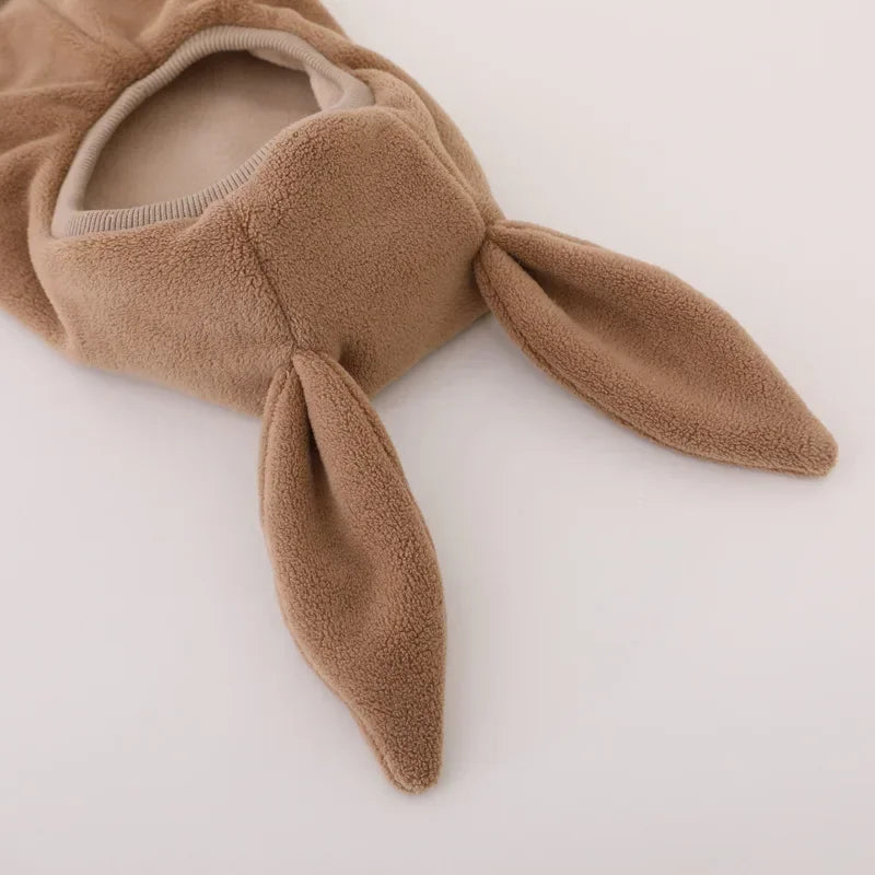 Winter Warm Rabbit Ear Baby One-Piece Hat Kids Ear Protection Cap Boy Girl Outdoor Windproof Hood Beanies Plush Balaclava Hat