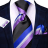 Hi-Tie Purple Lilac Floral Striped Silk Elegant Tie For Men Groom Wedding Men Necktie Pocket Square Cufflink Accessory Wholesale