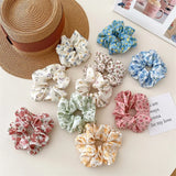2 Pcs Korean Hair Accessories Women Small Fresh Fabric Flower Printing Elastics Hair Band Scrunchies Hair Tie Girl Ponytail Hold