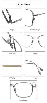 American Design Men Square Frames Handmade Retro Pure Titanium Glasses Thick Edges Business Eyeglasses Suitable for Large Faces