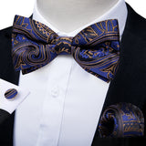 Classic Black Men Bow Ties 100% Silk Bowties Butterfly Pocket Square Cufflinks Set Suit Paisley Gold Pre-Tied Bow Tie DiBanGu