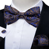 Classic Black Men Bow Ties 100% Silk Bowties Butterfly Pocket Square Cufflinks Set Suit Paisley Gold Pre-Tied Bow Tie DiBanGu