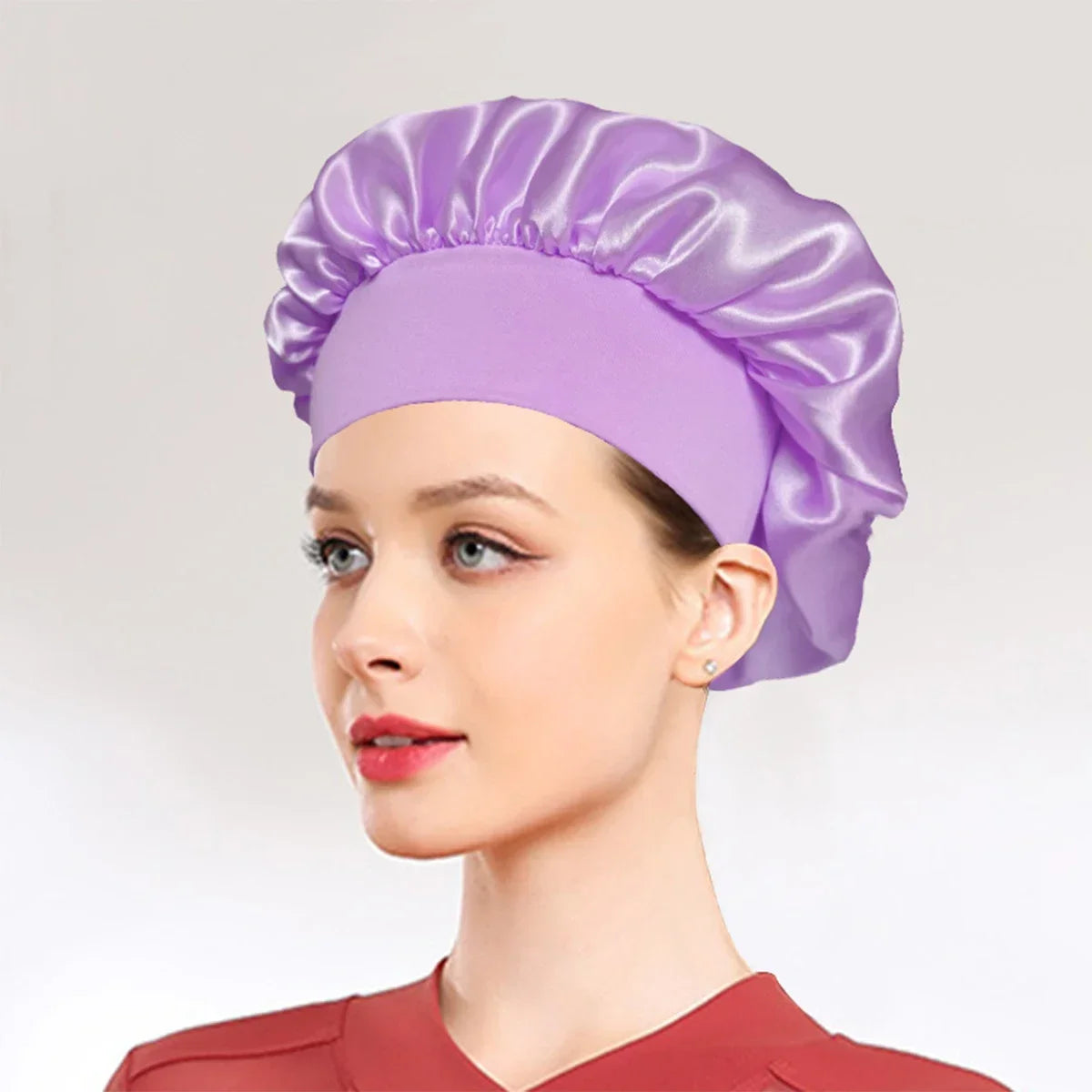 New Women's Satin Solid Sleeping Hat Night Sleep Hair Care Bonnet Nightcap Silky Shower Caps Comfortable Flower Band Unisex Cap
