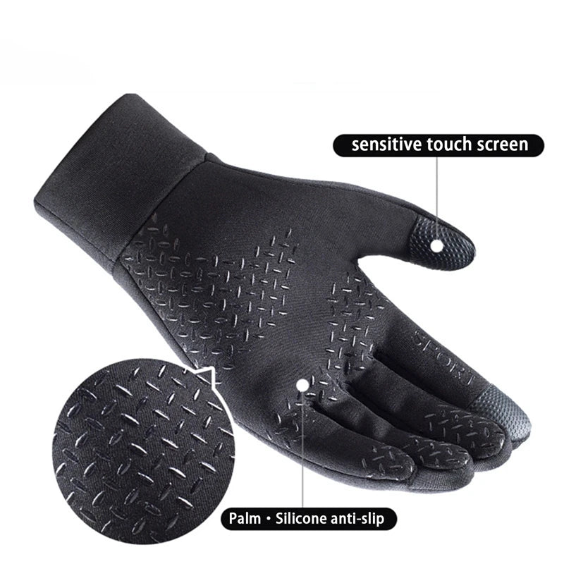 Men Windproof Motorcycle Gloves Outdoor Sports Ski Running Touch Screen Thin Style Fleece Gloves Non-Slip Warm Full Fingers