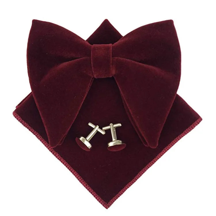 Big Bow Tie Set Velvet Bowknot For Men Pocket Square Cufflinks Set With Big Bowties Men Women Party Wedding Accessories Cravatas