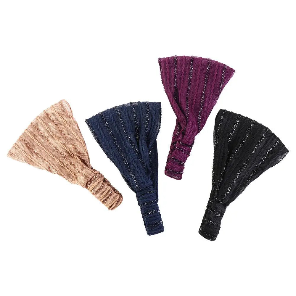 White Hair Elastic Hair Band Sequin Shiny Cloth Mother Hair Hoop Women Headband Korean Headwear Wide Hair Band Mesh Hairbands