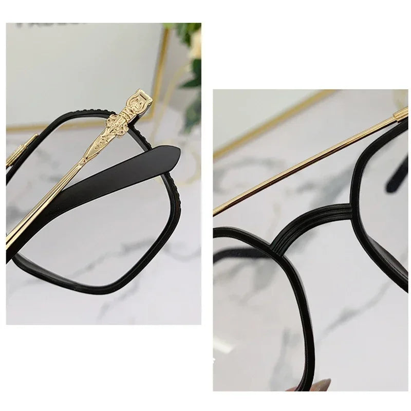 Blue Light Blocking Eye Protection Myopia Eyeglasses Fashion Double Beam Metal Glasses Women Trend Retro Plain Face Eyewear Men