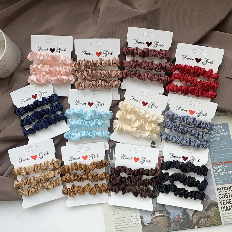 3Pcs/Set Silky Hair Scrunchies Ponytail Holders Elastics Hair Ties For Women Silk Satin Solid Color Hair Rope Hair Accessories