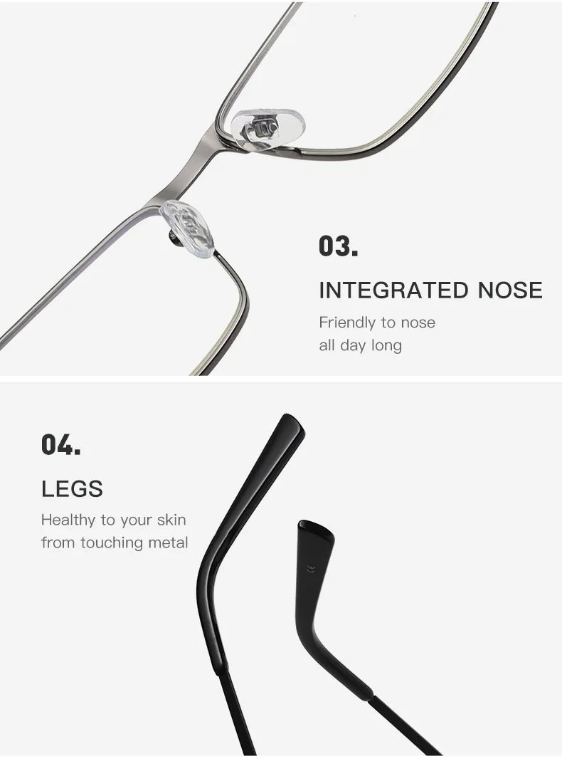 Blue Light Blocking Eye Protection Eyeglasses Men Square Metal Large Frame Reading Spring Leg Elderly Presbyopia Glasses