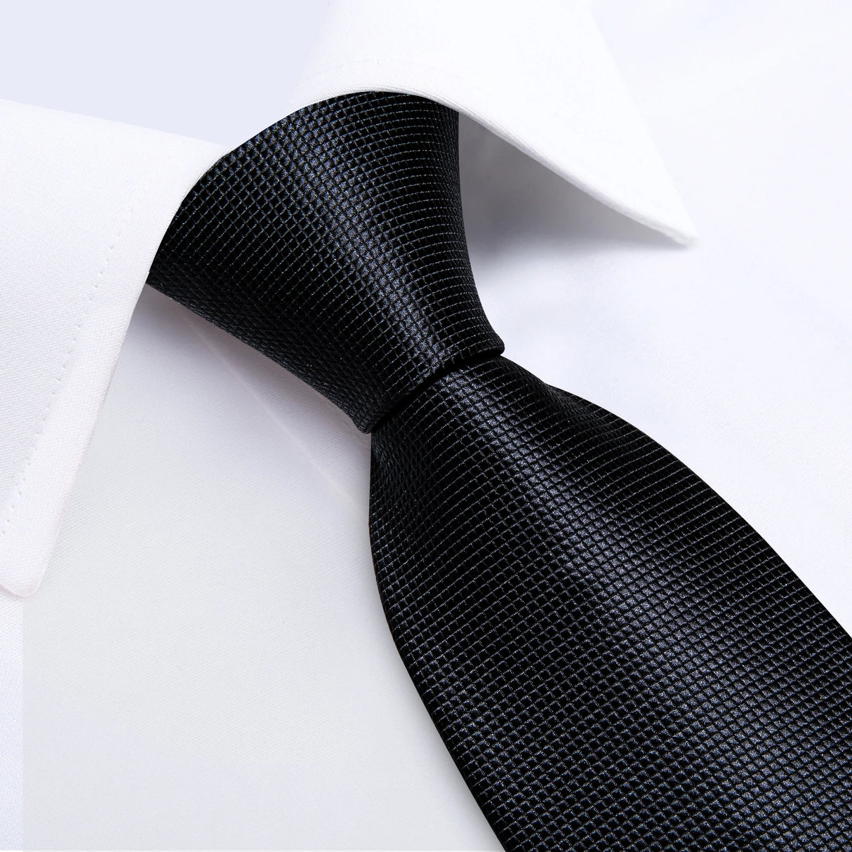 Black Men's Solid Ties 8cm Wide Polyester Business Formal Wedding Party Necktie Pocket Square Cufflinks Gift for Husband