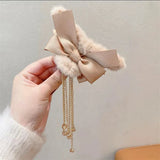 New Fashion Bow Tassel Pendant Hair Clips Korea Ponytail Plush Shark Claw Girls Fall and Winter Gift Hair Accessories